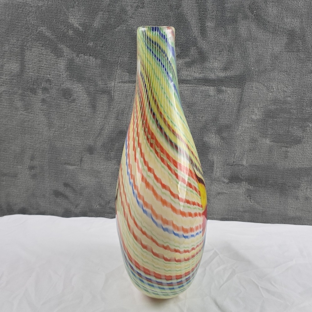 Vintage Murano Style Mid Century Vase Bright Color Lg Swirled Hand blown Glass - Picture 2 of 9
